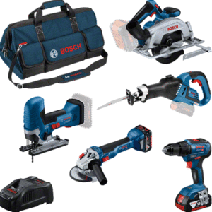 Bosch Bleu Accutoolkit 5 Toolkit 18V (3x GBA 18V 5,0 Ah, Chargeur GAL 1880CV, GSR 18V-55, GWS 18V-11, GKS 18V-57-2, GSA 18V-32, GST 18V-125 S) – 0615A5004E