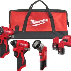 Milwaukee M12 BLPP3A-202B Ensemble d’outils sans fil 3 pièces BLDDRC + BLIDRC + TLED dans sac | Incl. 2x batteries 2,0Ah et chargeur - 4933499694