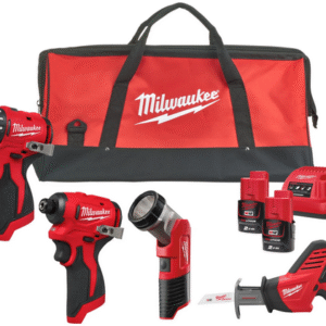 Milwaukee M12 BLPP4A-202B Ensemble d’outils sans fil 4 pièces BLDDRC + BLIDRC + TLED + HZ dans sac | Incl. 2x batteries 2,0Ah et chargeur - 4933499693