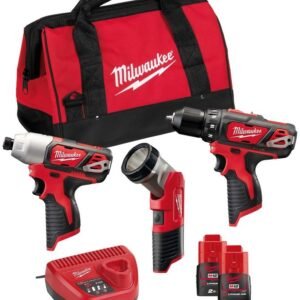 Milwaukee M12 BPP3A-202B Powerpack (M12 BDD + M12 BID + C12 T + 2 x 2,0 Ah batterie + chargeur 30 min + sac de transport) - 4933441225