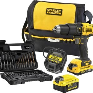 Stanley FATMAX SFMCD711DMA V20 KIT : Perceuse-visseuse à percussion sans fil 18V avec 1 batterie 2.0Ah + 1 batterie 4.0Ah et set d’accessoires 50 pièces dans sac souple - SFMCD711DMA-QW